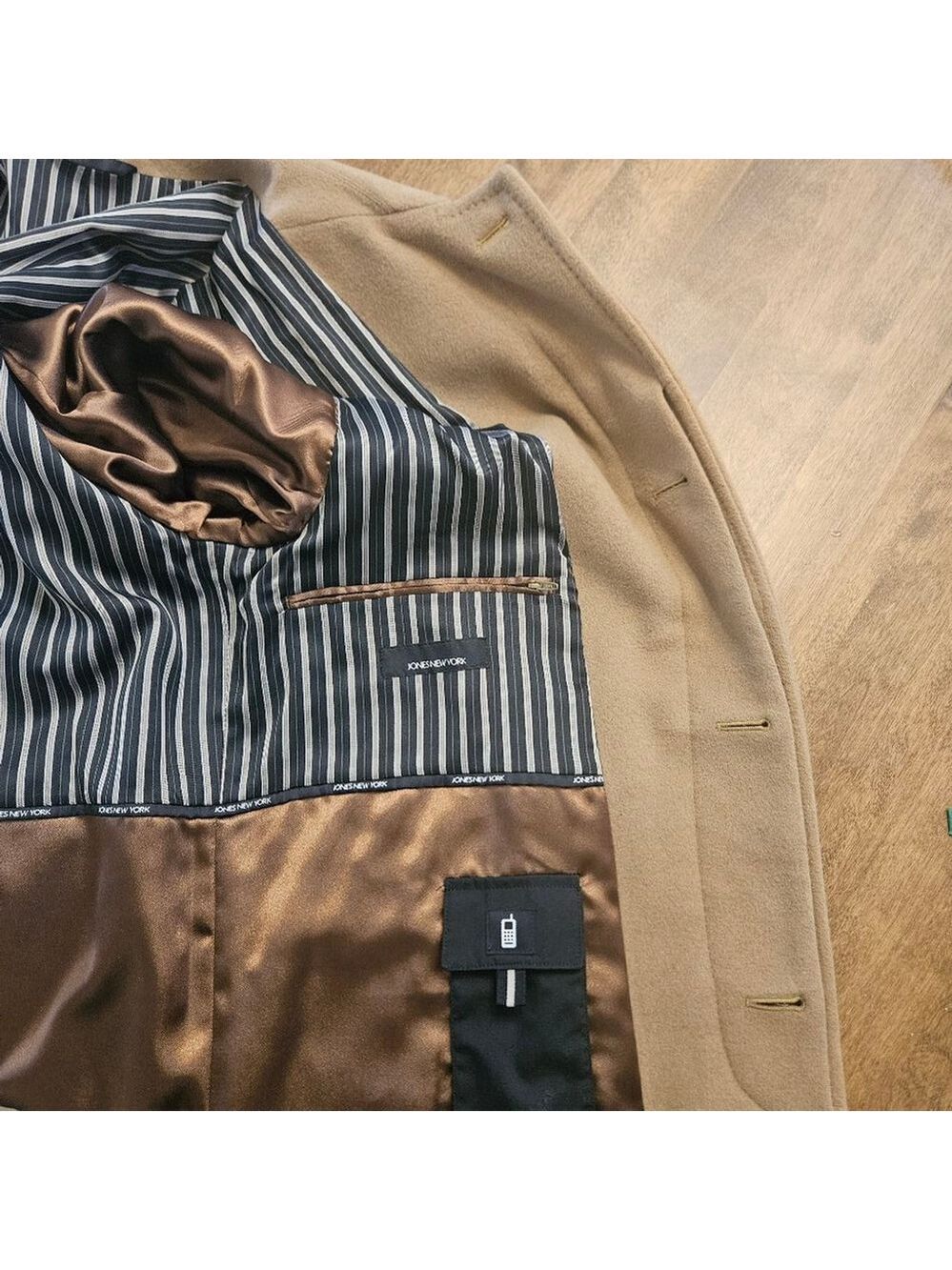 Jones New York Vintage Swinton Wool Cashmere Overcoat Men 44R Brown Long Coat - Picture 11 of 13